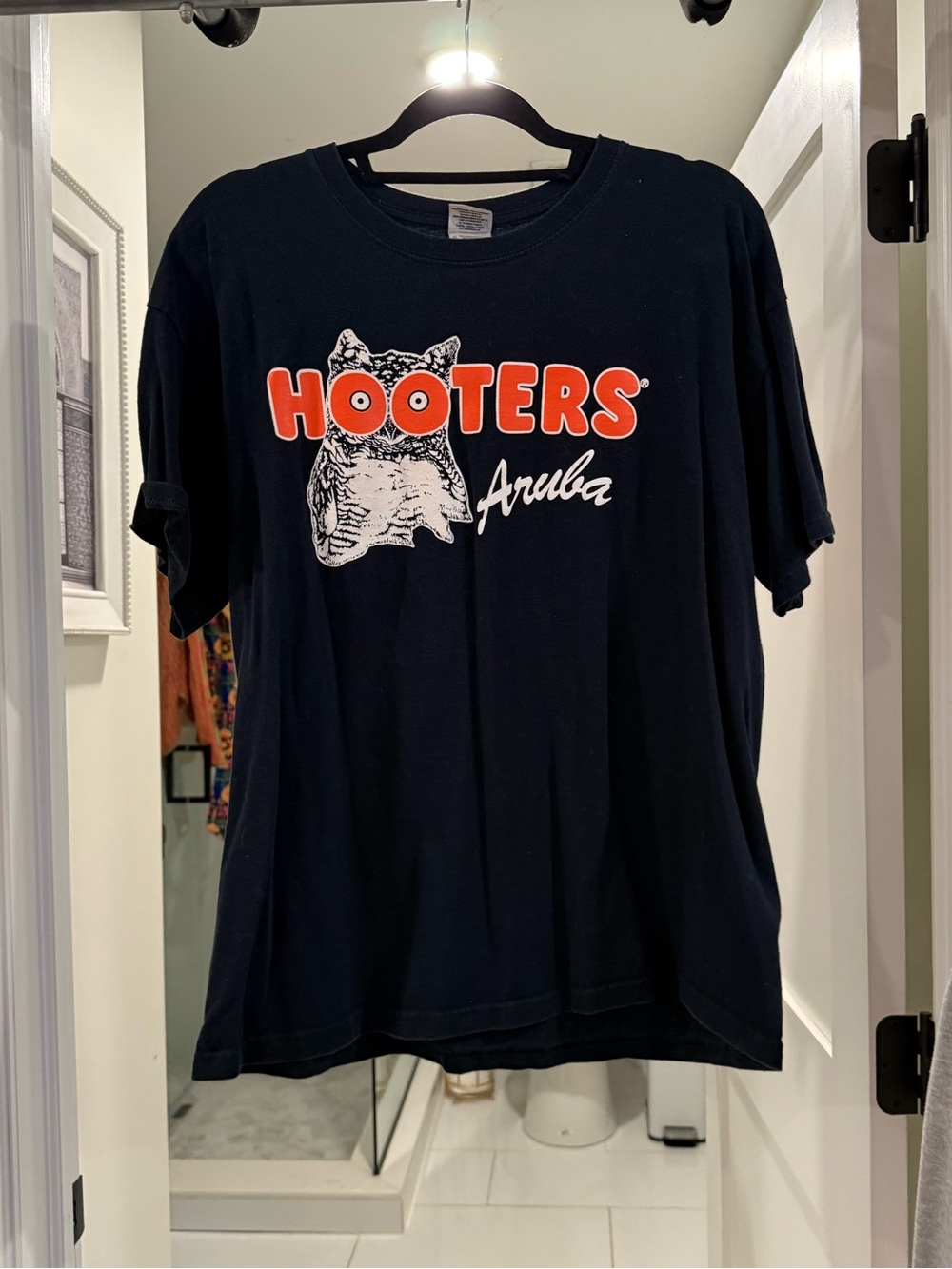 Hooters Aruba Gildan Black Tee with Orange and White Graphic
